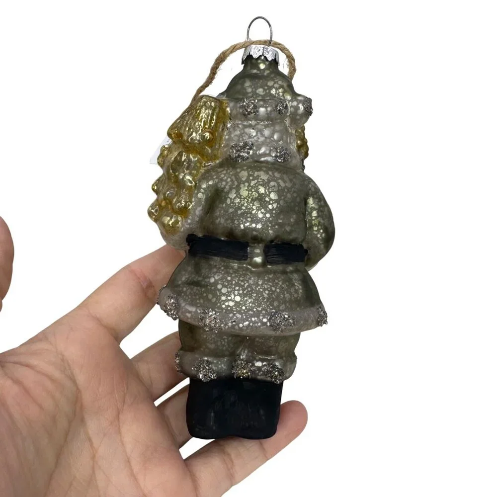 New Pottery Barn Set 5 Mercury Glass Santa Christmas Decoration Tree Ornament